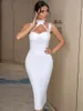 Casual Dresses Summer Red Halter Midi Bodycon Bandage Dress for Women 2023 Sexig ärmlös klubb Kändis Evening Runway Party