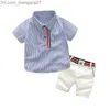衣類セット夏の子供用服の半袖ストライプシャツパンツ紳士セットセット子供服の子供用カジュアルセットZ230717