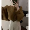 Kvinnors stickor Deeptown Korean Khaki Crop Batwing tröja Cardigan Women Harajuku Fashion Elegant Basic Oversize Knit Top Chic Jumper Female