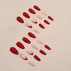 False Nails 24st Point Press On Red French With Crystal Design for Girl Women Wearable Artificial Nail Tips