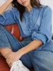 Blusas femininas com babados gola jeans vintage manga longa simples manga longa camisa feminina 2023 primavera