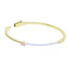 Link Bracelets 2023 Woman Cuff White Enamel With Pink Heart Zircon Charm Bracelet Bangle 60mm Size