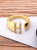 Wedding Rings Fashion Chunky Wide Hollow A-Z Letter Gold Color Adjustable Opening Ring Initials Name Alphabet Female Party Jewelry