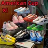 Designer Luxury American Cup Trainers Mens Shoes Sneakers Runner Patent Läder Flat Nylon Rubber Bottom Black White Mesh Yellow Blue Red Outdoor Sport