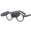 Sonnenbrille Vintage Steampunk Flip Up Retro Nieten Kleine runde Sonnenbrille Doppelschichtlinse Punkbrille UV400