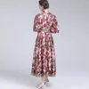 Vrijetijdsjurken Modeontwerper Herfst Runway-jurk Dames Opstaande kraag Pofmouw Bloemenprint Vintage Lang Vakantie Feest VP0205