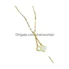 Collares pendientes Collar de diseñador Joyas Trébol de 4 hojas Madre de perla Flor verde Cadena de eslabones para regalo de mujer Entrega de gota Penda Dh3Xn