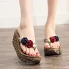 Slippers 7 CM Hoge Hak Vrouwen Wedge Antislip Outdoor Slipper Zomer Strand Schoenen Vrouwelijke Bloemen Flip-Flop Bohemian String Bead Lady Sandalen L230725