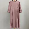 Casual Dresses Women's Midi Robe Pleated Three Quarter Sleeve Back Zipper Vintage Dress