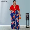 Women's Plus Size Pants Wmstar Plus Size 2 Piece Outfits Women Summer Solid Bandage Crop Top Print Wide Leg Pants Matching Set Wholesale Drop 230715