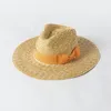 Chapéus de Aba Larga Praia Com Laço Feminino Moda Palha Tecido Fedora Sol Verão Férias Chapéu Panamá Viseira De Plástico Atacado