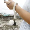 Keychains Macrame Keychain Boho Handmade Wristlet Bracelet Country Style Pom Wrist Lanyard Holder For Women Dropship