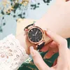 Relojes de pulsera para mujer, reloj con cielo estrellado, moda clásica de lujo para mujer, relojes de pulsera de cuarzo de cuero, reloj femenino, gota