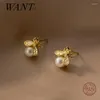 Stud Earrings WANTME 925 Silver Cute Bee Pearl For Women Fashion Korean Genuine Sterling Wedding Insect Jewelry Gift