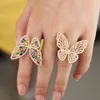 Wedding Rings Delicate Butterfly Rings For Women Girl Luxury Charm Gold Color Pink Rainbow Cz Paved Open Adjusted Fashion Wedding Jewelry Gift 230717