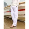 Męskie spodnie męskie bawełniane białe spodnie swobodny dom luźne i wygodne proste nogi, solidny kolor plażowy