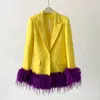 Costumes pour femmes robe jaune Blazer violet artificielle Furffly veste de luxe à la mode Fluff est amovible bureau affaires porter des Blazers