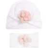 Haarschmuck 2 teile/satz Nette Blume Baby Hut Kleinkind Kopftuch Band Wrap Kinder Winddicht Set Geboren Beanie Plüsch