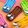 Set di stoviglie Set di posate per bambini Set di posate per bambini in acciaio inossidabile Cucchiaio per bambini Forchetta Contenitore per stoviglie Bento portatile riutilizzabile per la scuola