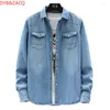 Männer Freizeithemden Senior Sinn für japanische Arbeit Hemd Langarm Frühling und Herbst Lose Trend Denim Mantel Kleidung Flut 4XL