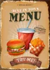 Hamburger Tin Znaki Fast Food Tablika Metalowe metalowe sylwetki burger metalowe restauracja Dekorowanie ścienne do kuchennej kawiarni Menu Menu Żelner Malowanie sztuki dla dzieci W01