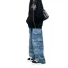 Women's Jeans Vintage Cargo Pants Baggy Womens 90s Y2k Europe and America Fashion 2023 Girl Multi Pocket Blue Broad Leg