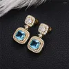 Dangle Earrings Huitan Gorgeous Gold Color With Blue Cubic Zircon Women Wedding Good Quality Anniversary Party Jewelry