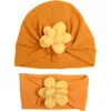 Hair Accessories 2pcs/set Cute Flower Baby Hat Toddler Headscarf Band Wrap Kids Windproof Set Born Beanie Plush