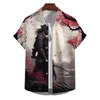 Men's Casual Shirts Vintage Hawaiian Shirt For Men 3d Japanese Samurai Print Daily Short Sleeve Harajuku Clothing Loose Oversized