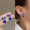 Stud Sky Blue Kolor Prosty serce Bowknot Kolczyki dla kobiet Śliczne koreańskie słodkie miłość dziewczyna na imprezę podtrzymującą biżuterię Femme J230717