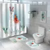 Shower Curtains Children's Animal Letters Shower Curtain Set Waterproof Polyester Curtain Non-Slip Rugs Bath Mat Toilet Lid Cover Decor