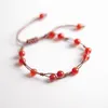 Strand Natural Crystal Hand Knitting Cinnabar Red Rope Bracelet Female Ethnic Style Water Grass Green Agate Anklet Student Lovers Gift