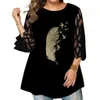 Kvinnors plus -storlek tshirt 5xl 6xl plus size woman bluses mode Summer Mesh See Through Sleeve Floral Print Casual Tee Shirt Big Size Ladies Tops 230715