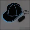 Party Hats Portable El Wire Baseball Cap Plain Led Light Hip Hop Hat Glowing In The Dark Snapback For Decoration 38Sy Bb Drop Delive Dhn40