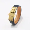 Hot Titanium Steel Fashion Pu Letter Lychee Pattern Bracelet Bangle Lap One