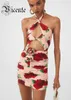 Casual Kleider VC Sexy Kleid für Frauen Romantische Blume Gedruckt Design Ärmellose Halter Aushöhlen Geraffte Mini Vestidos