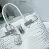 Luxurys Leather Platinum Handbag Advanced Crocodile Himalayan White Style Silver Backle Diamond Cross Cowhide Womensバッグ