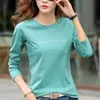 Women's Knits Tees Letter Embroidery 2023 Autumn Cotton T-shirt Spring Women's Long Sleeve Casual Red T-shirt Fashion O-Neck Blue Yellow Simple Top Z230717