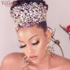 Youlapan HP240 Altın Gelin Saç Aksesuarları Kristal Kafa Bandı Kadın Düğün Saç Takı Rhinestone Gelin Tiara ve Headdress L230704