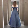 Robes de piste bleu profond célébrité hors épaule sans manches a-ligne pli fête de mariage formelle soirée robes de bal 2023