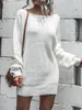 Casual Dresses Women's Off Shoulder Sweater Dress Långärmad solid färg Löst stickad fall mini