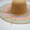 Chapéus de aba larga 202303-pan-Bohemia Férias de verão Proteção UV Grama listrada Chapéu de sol feminino Boné de lazer feminino
