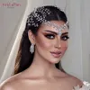 YouLaPan HP466 Cheap Wedding Forehead Headband Bridal Headdress Women Tiara Bride Head Piece with Combs Water Drop Headpiece L230704