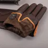 Five Fingers Gloves Gours Winter Men's Genuine Leather Gloves Brand Touch Screen Gloves Fashion Warm Black Gloves Goatskin Mittens GSM012 230717