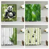 Duş Perdeleri Yeşil Bambu Peyzaj Duş Perdesi Banyo Aksesuarları Panda Sanat Boyama Banyo Perdesi Su Geçirmez Kanca Ev Dekor