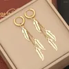 Oorringen OIMG 316L Roestvrij Staal Goud Kleur Bohemian Punk Lange Tassel Leaf Cross Voor Vrouwen Dangle No Fade