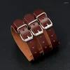 Link Bracelets ZORCVENS 2023 Fashion Genuine Leather Cuff Bangles Punk Vintage Three Layers Wide Black Brown Men Jewelry