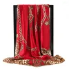 Scarves 2023 Silk Scarf Women Leopard Print Foulard Soie Wraps Quality Female Satin Shawl Hijab Square Head 90x90cm