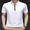 Men's Polos 2023 Summer Oversized Thin Short Sleeve Solid Color Polo-Neck Spliced Zipper Loose Clothing Fashion Business POLO Shirt