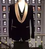 Erkek Suitler Erkekler Siyah Damat Smokin Şal Altın Saten Kavur Sağdıç Düğün Adam (Ceket Pantolon Bow Tie yeleği) C681